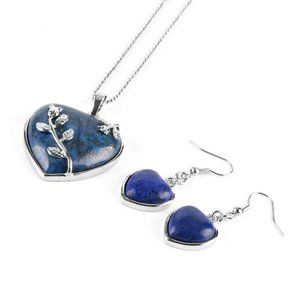 Lapis Lazuli Colored Heart Necklace & Earrings Set